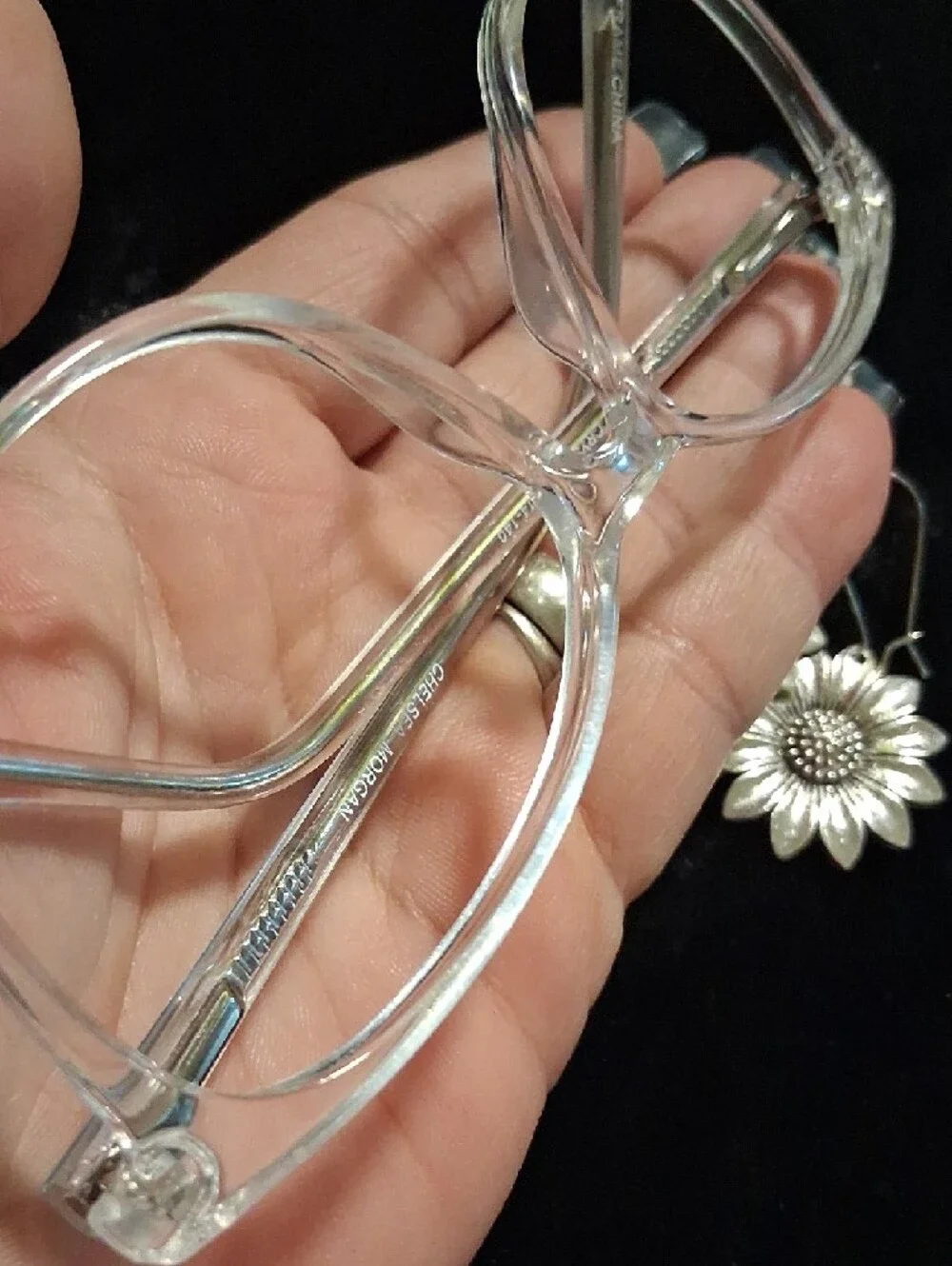 Clear Frame Glasses with Silver Sunflower Earrings - Fashion Accessories